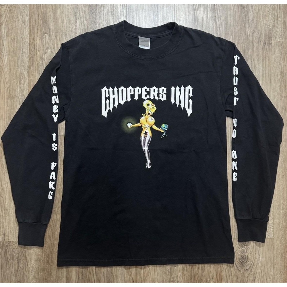 Vintage Y2K‎ "Money Is Fake" Black Long Sleeve Shirt Size M